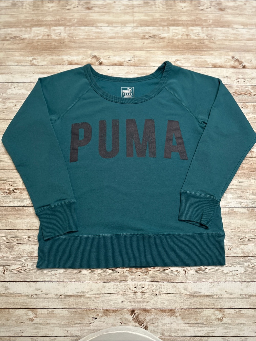 Puma Teal Green Crewneck Sweatshirt with Black Logo